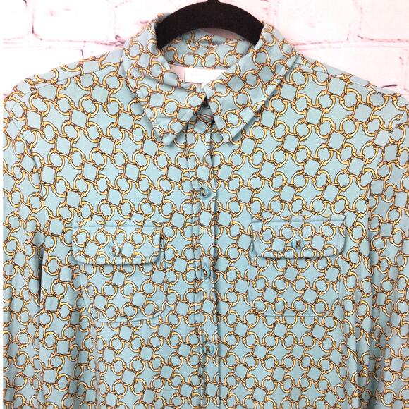 Charter Club Chain Link Classic Collared Flap Pockets 3/4 Sleeve Blouse Size S - Picture 2 of 11